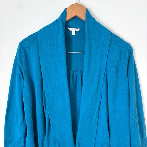 Eileen Fisher Open Front Cardigan Teal Blue Organic Cotton Sz M Casual Office - Picture 2 of 7